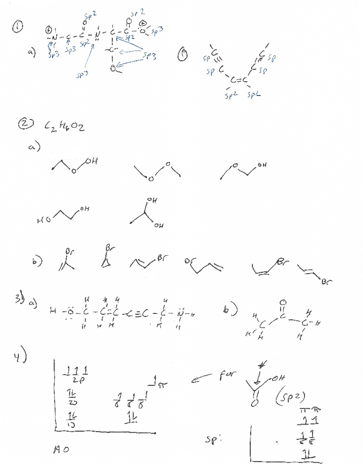 Orgo 2 Test 1 Review Answers - Sp2 sp 2 1 is ic sp3 Sq2 sp2 a) Sp3 Sp3 ...