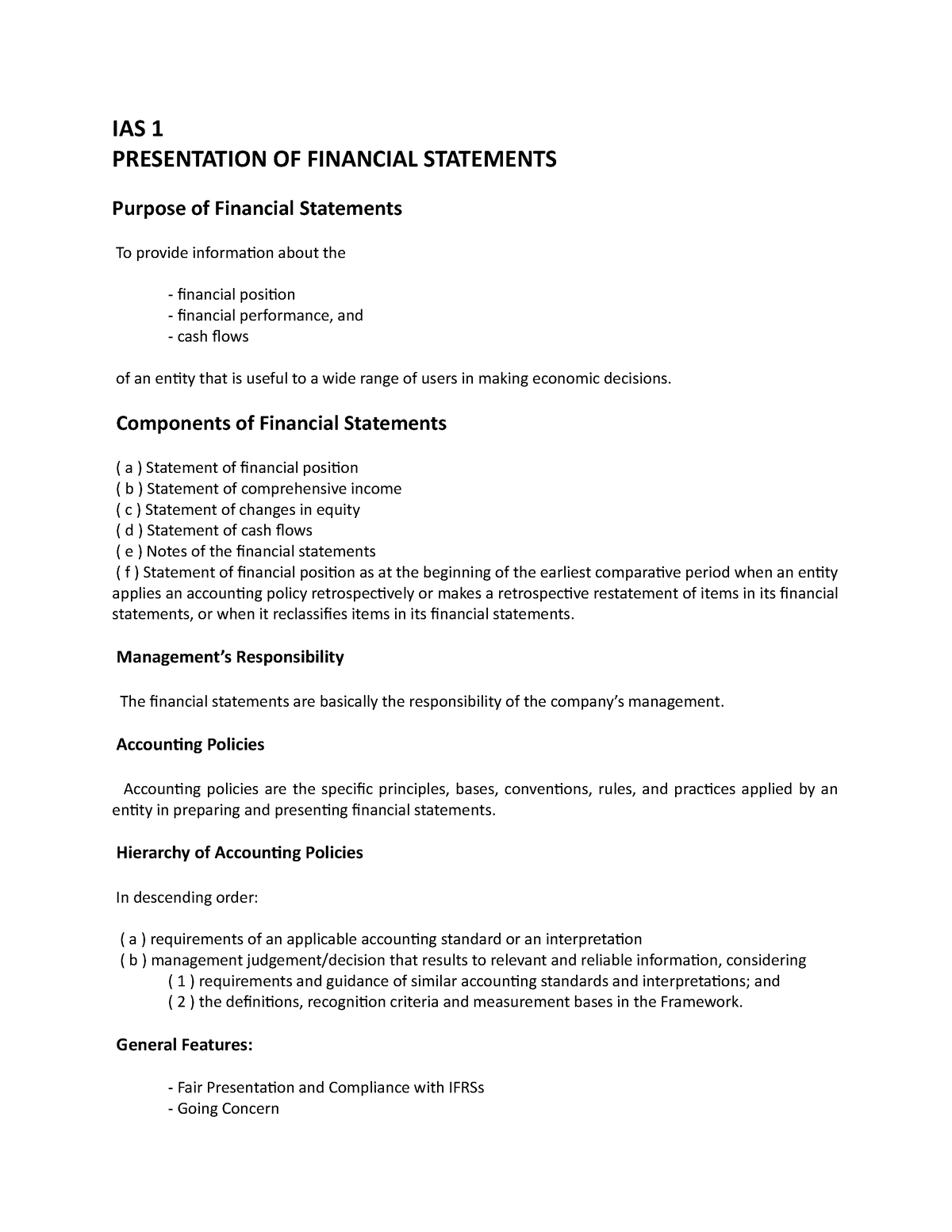 IAS 1 Presentation OF Financial Statements - IAS 1 PRESENTATION OF ...