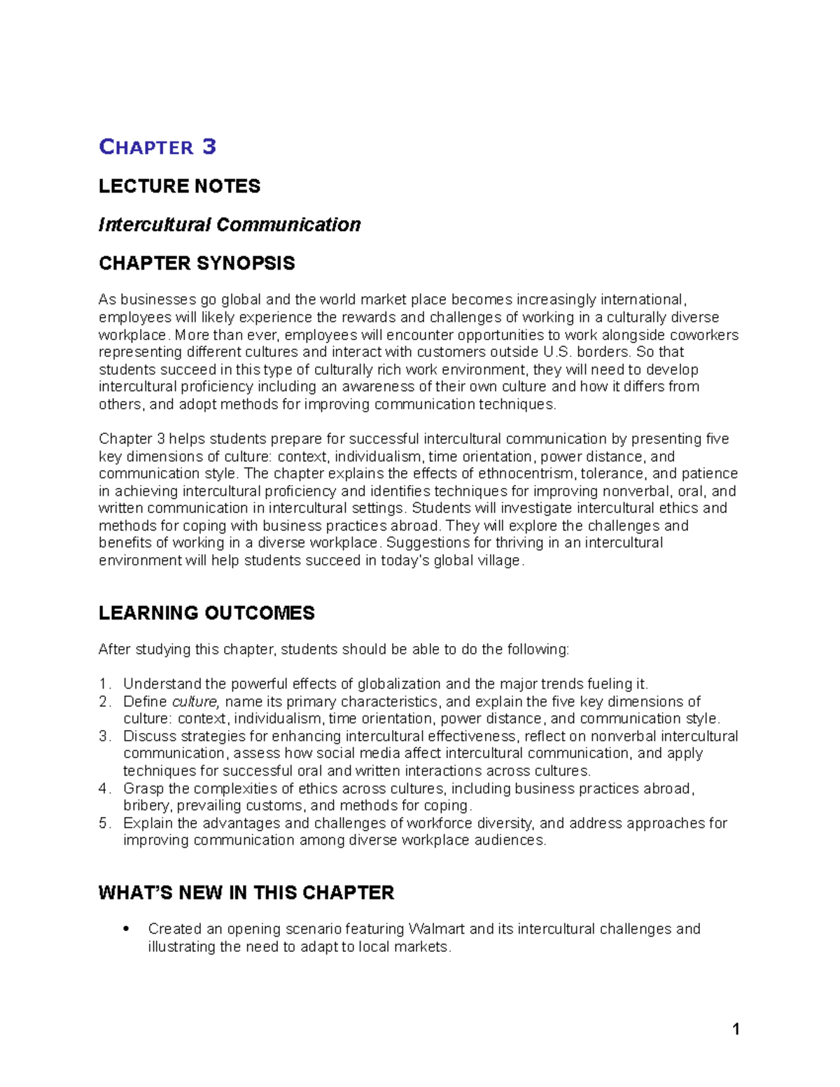 Ch3 - Lecture Notes - mmmm - CHAPTER 3 LECTURE NOTES Intercultural ...
