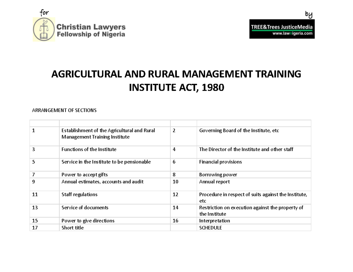 Agricultural AND Rural Management Training Institute ACT COMMENCEMENT
