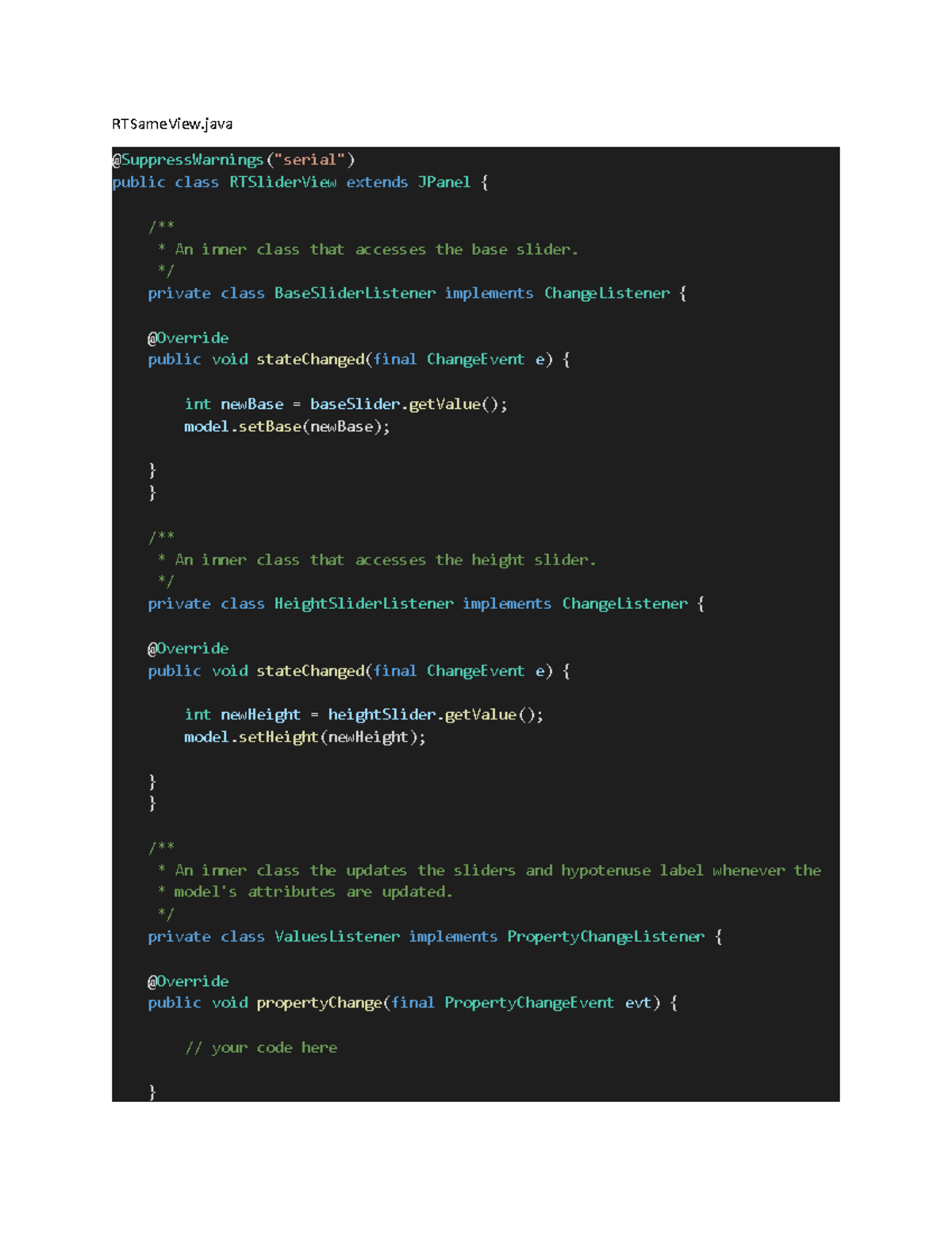 CP213 Lab 08 RTSame View - RTSameView @SuppressWarnings("serial ...