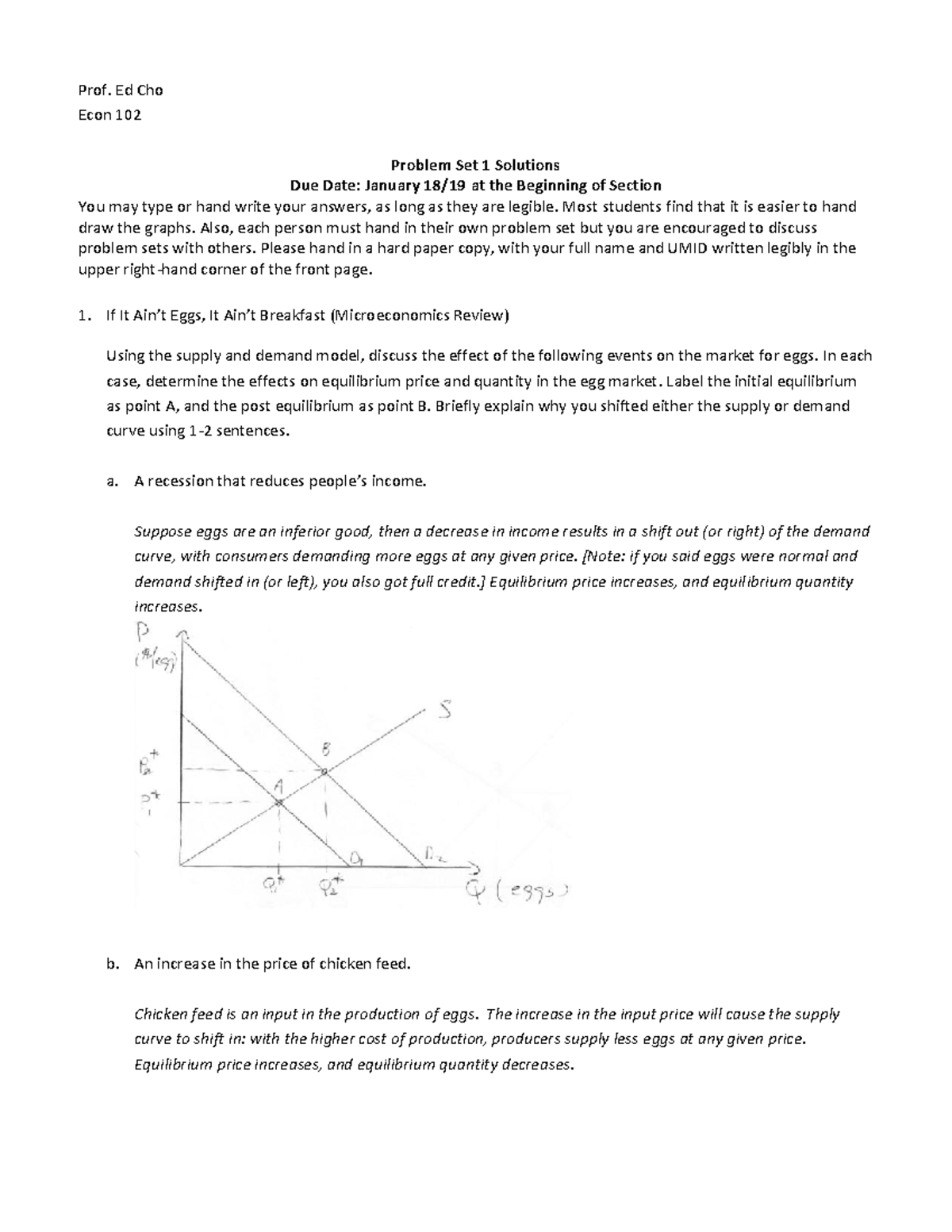 Problem Set 1 Macro Solutions - Prof. Ed Cho Econ 102 Problem Set 1 ...