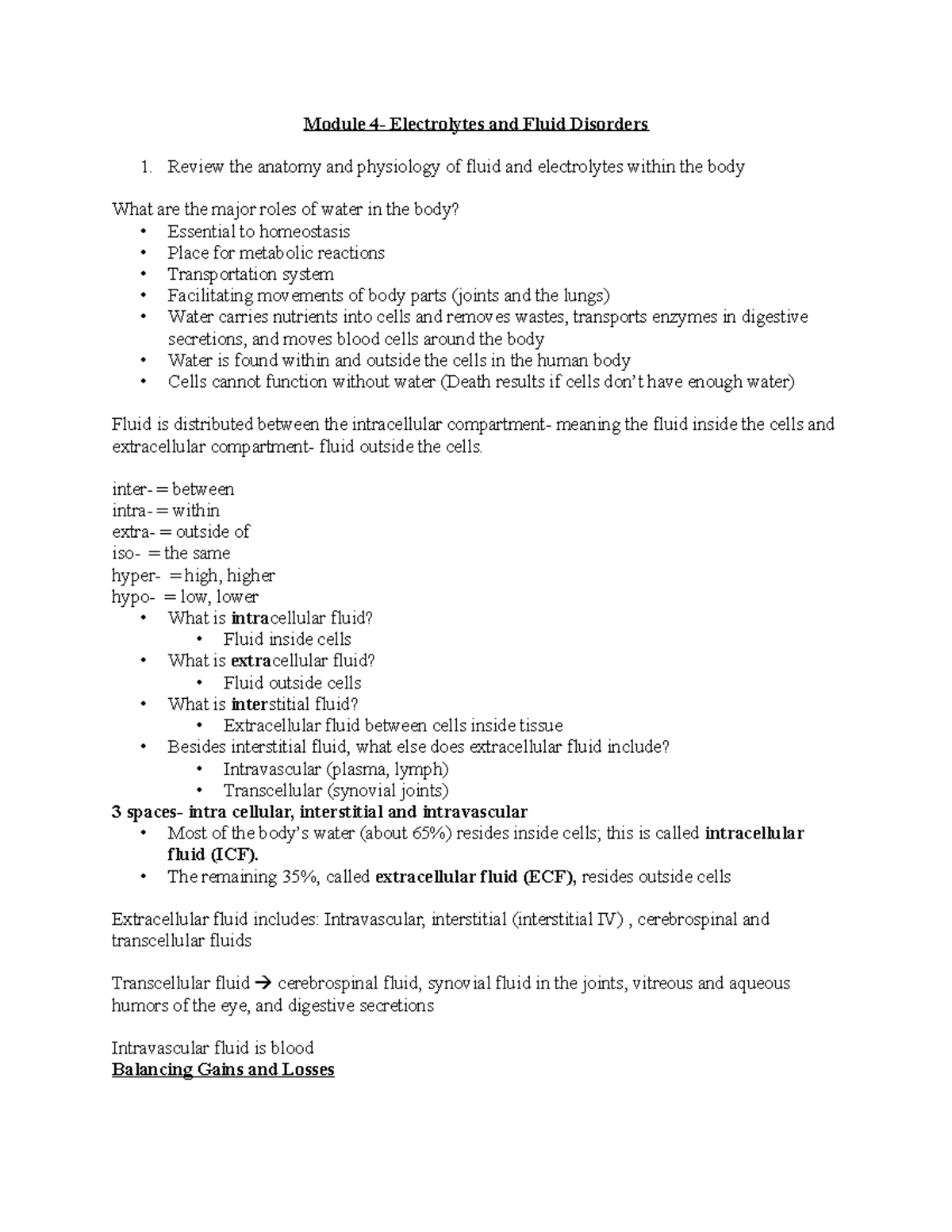 Module 4 Fluid and Electrolytes A Module 4 Electrolytes and Fluid
