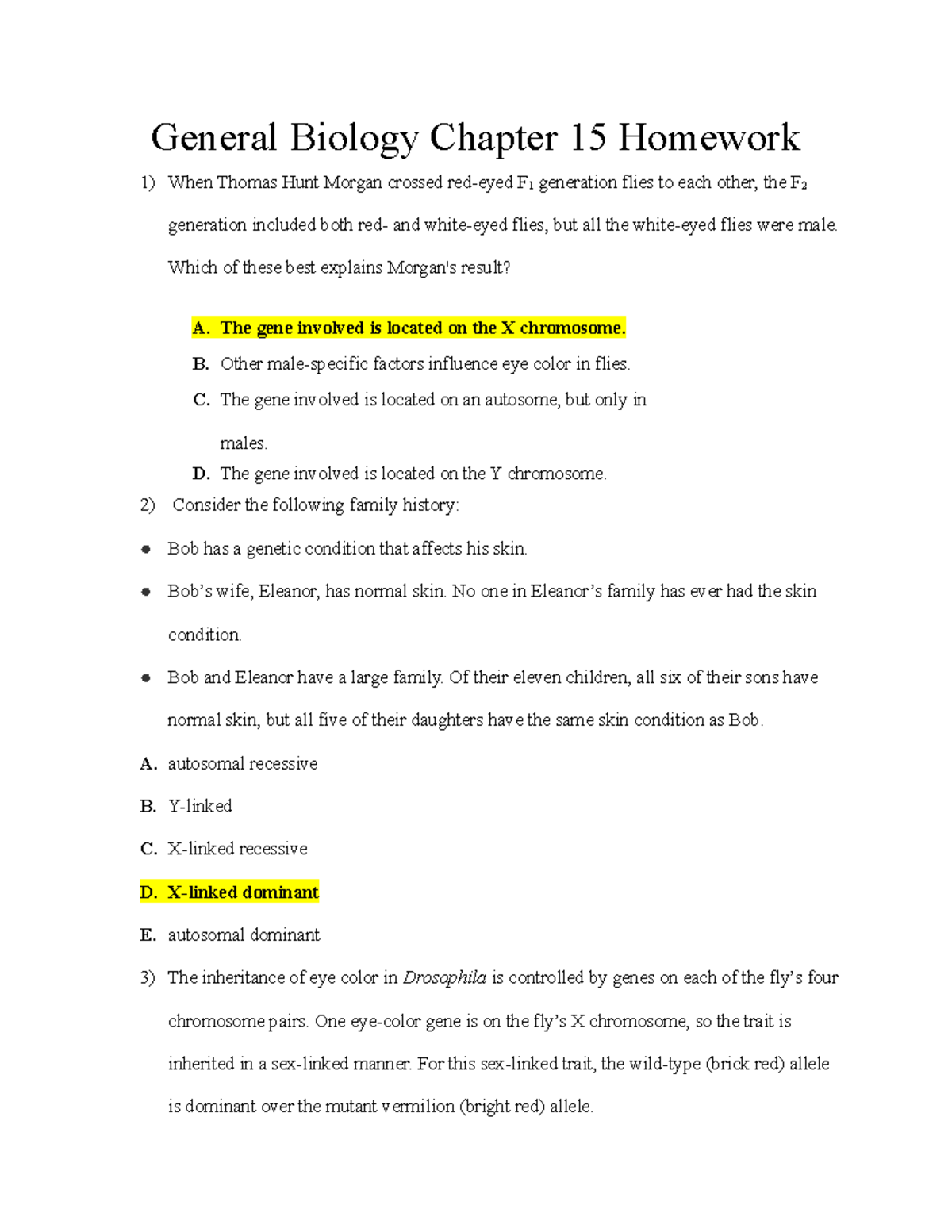 General Biology Chapter 15 Homework General Biology Chapter 15