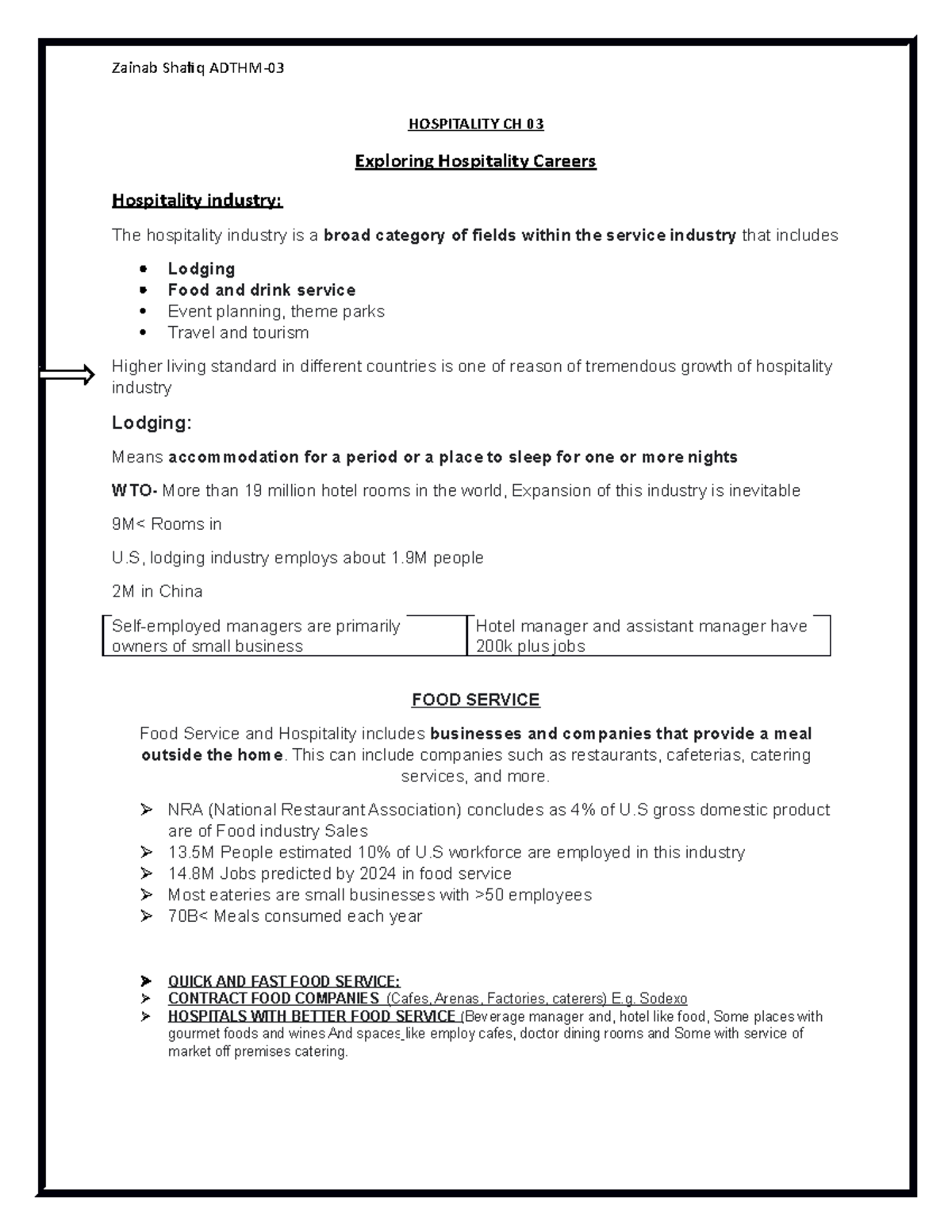 Hospitality Management Chapter 3 Notes - HOSPITALITY CH 03 Exploring ...