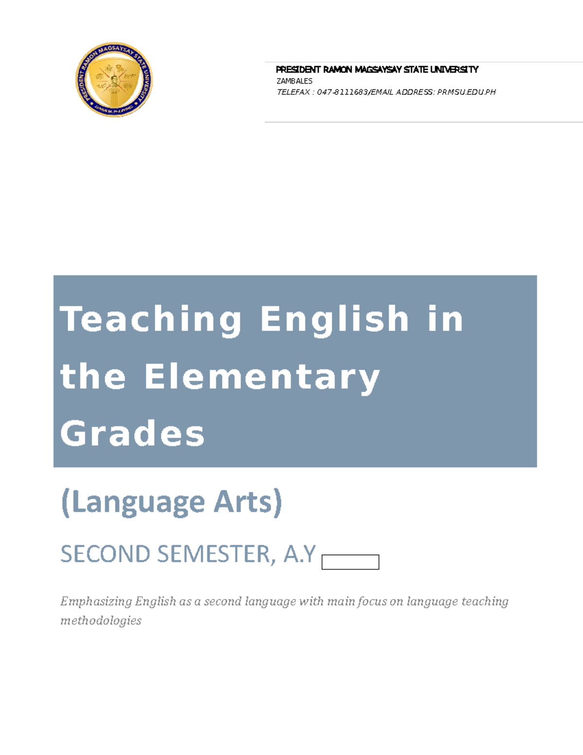 Teaching English ESC 10 - PRESIDENT RAMON MAGSAYSAY STATE UNIVERSITY ...