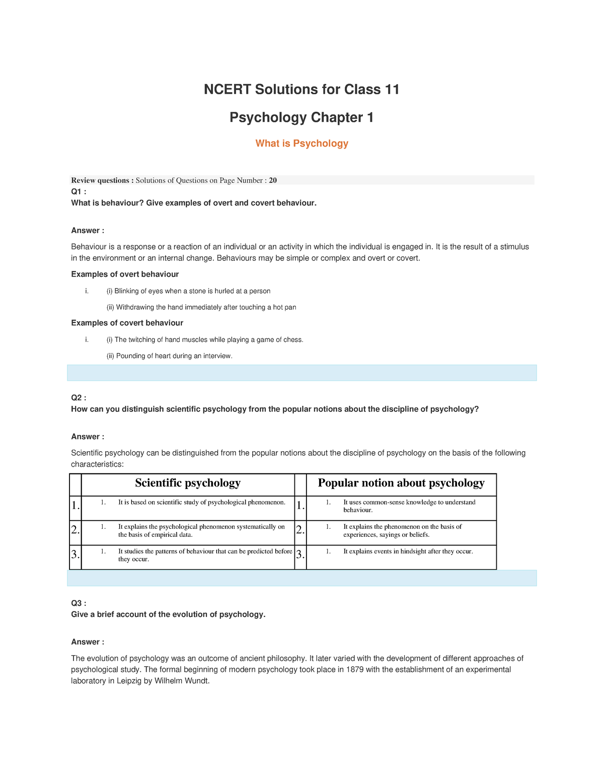 Ch-1 What Is Psychology - NCERT Solutions For Class 11 Psychology ...