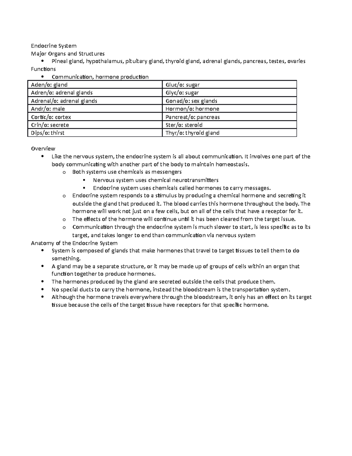 CH 8 Endocrine System Notes - Endocrine System Major Organs and ...