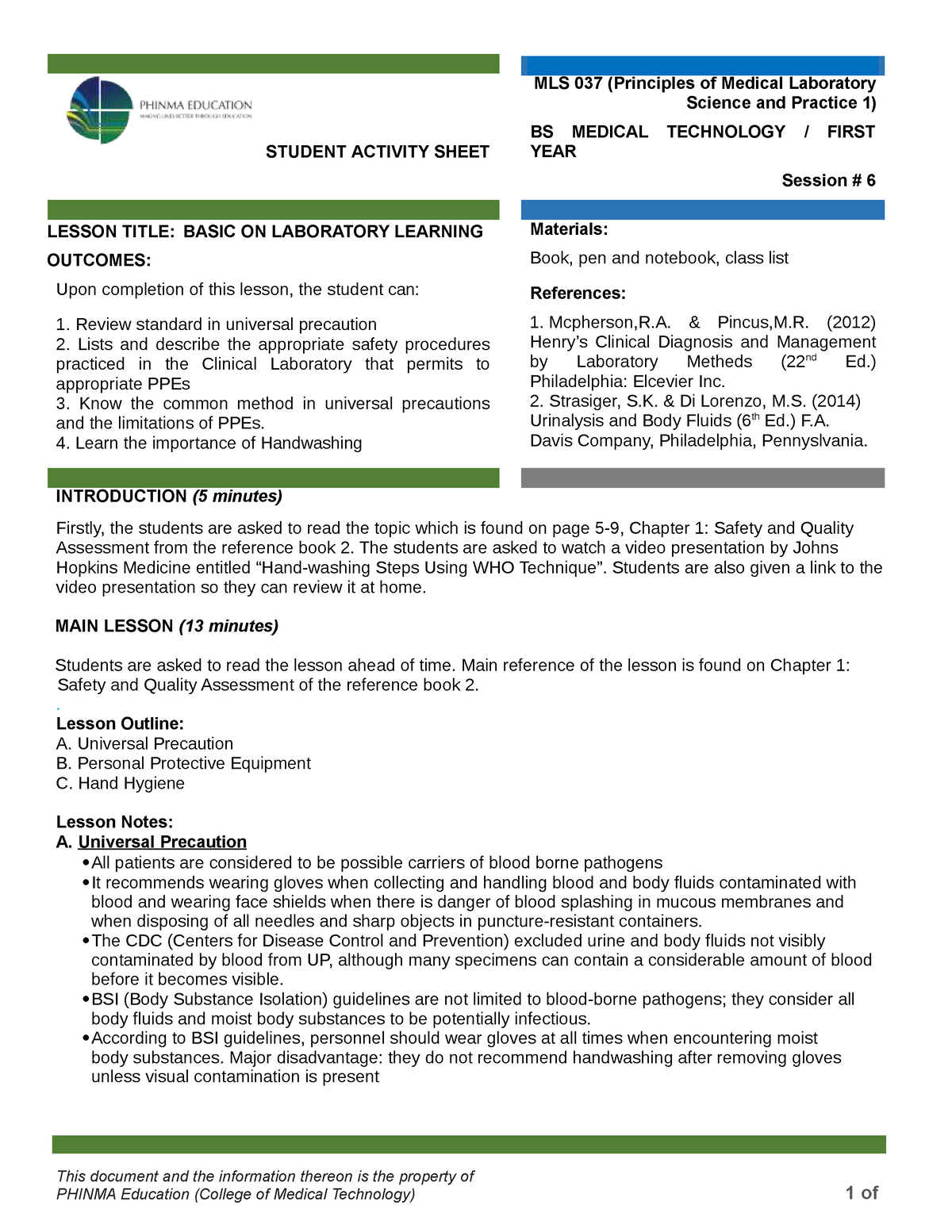 PMLS 1 Module 6 - asdasdfsafs - STUDENT ACTIVITY SHEET MLS 037 ...