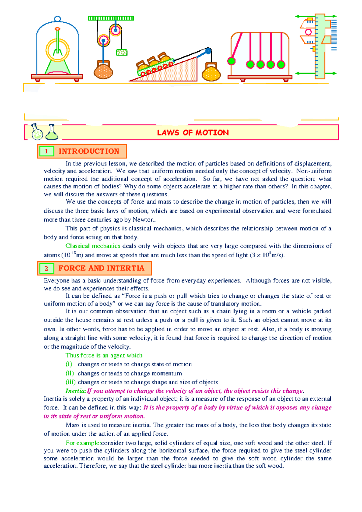 3. LAWS OF Motion-1 - Notes - In the previous lesson, we described the ...
