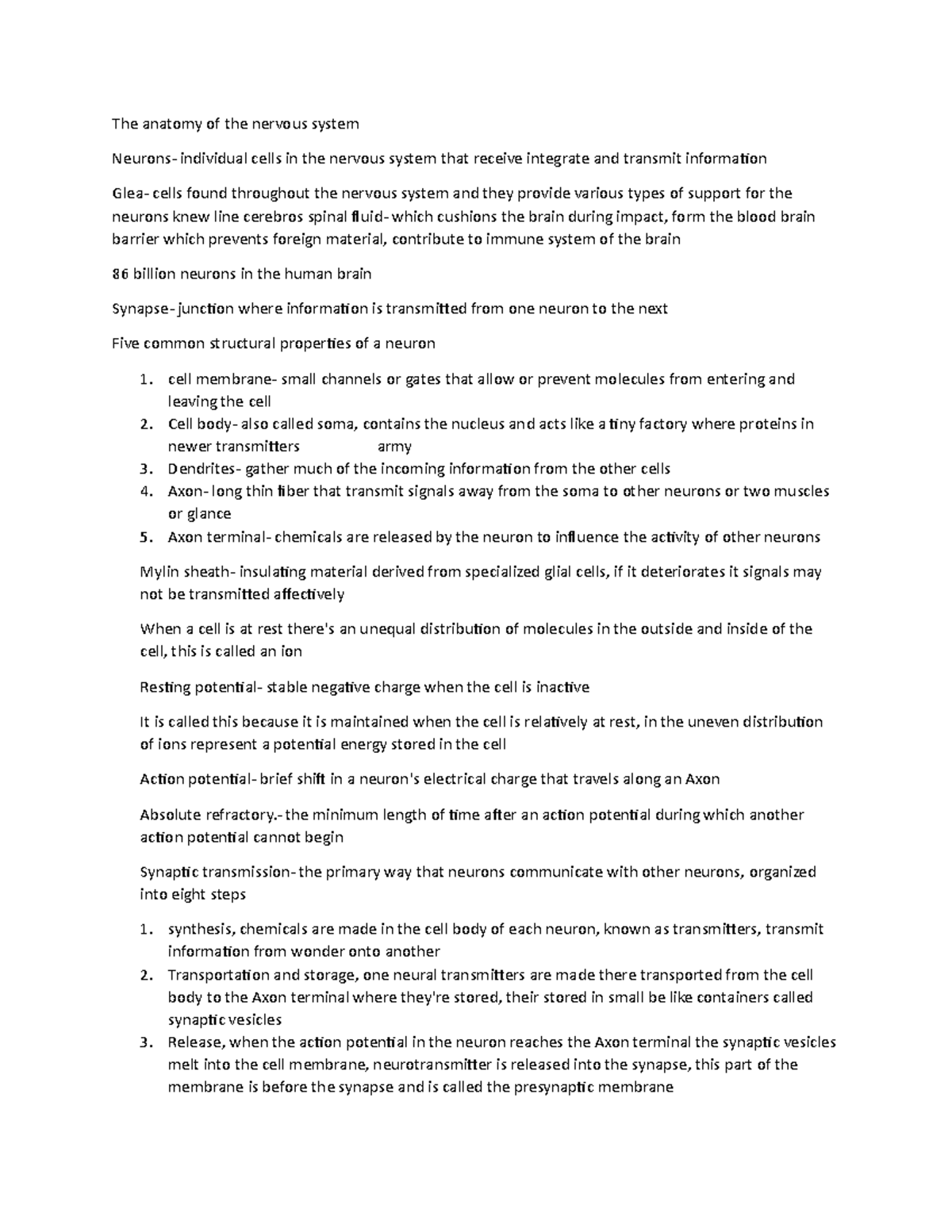 Chapter 3 Textbook Notes - The anatomy of the nervous system Neurons ...