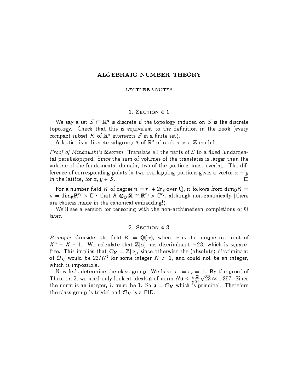 Topics in Algebraic Number Theory Part 8 - ALGEBRAIC NUMBER THEORY ...