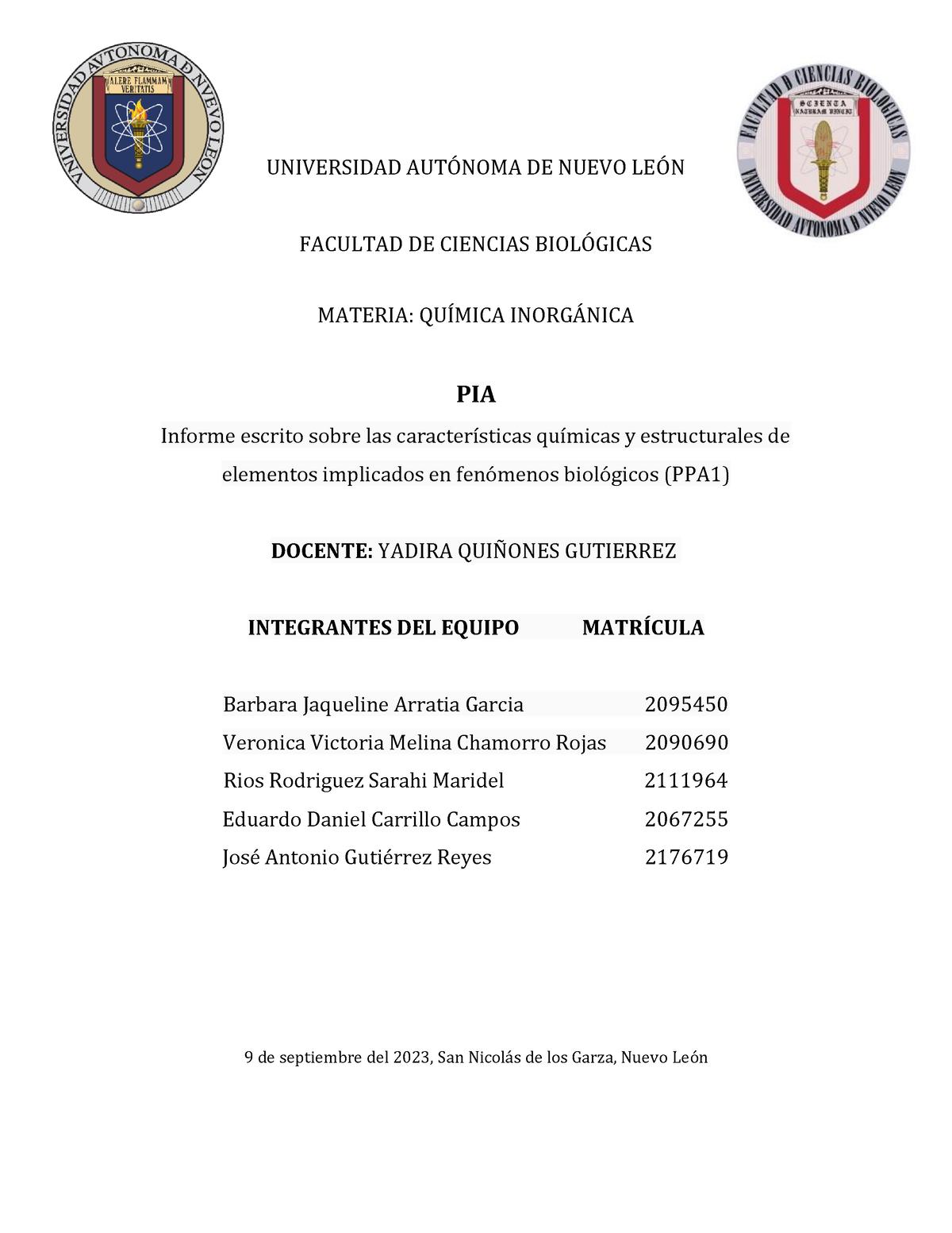 PPA1 Equipo 7 - PIA De Química - UNIVERSIDAD AUT”NOMA DE NUEVO LE”N ...