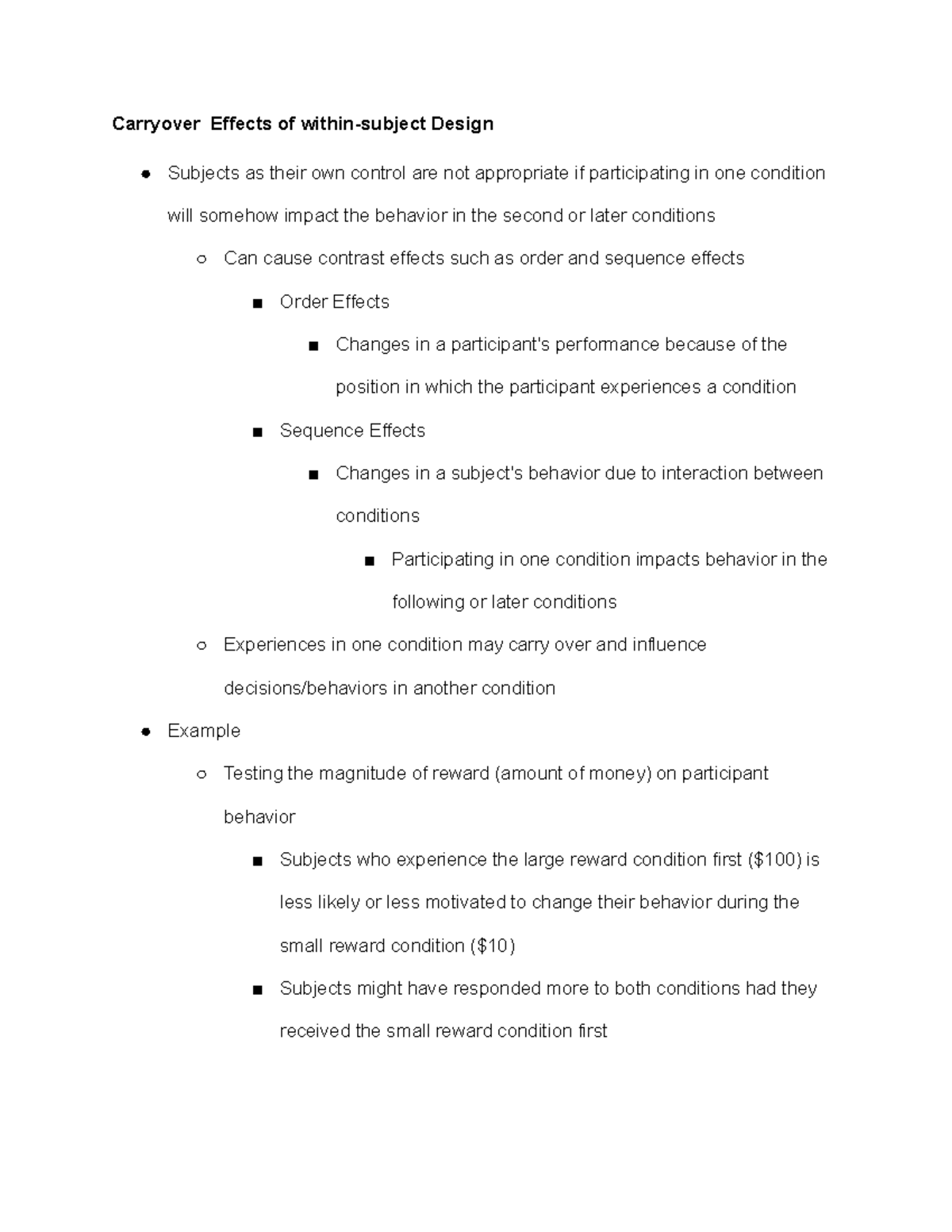 Experimental Psychology Control Carryover Effects Of Within subject