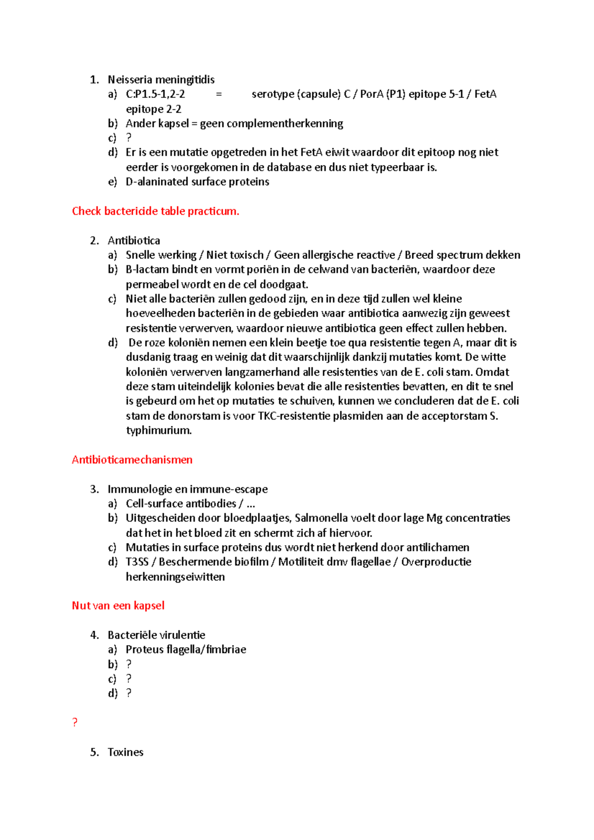 Oefententamen 2014 Antwoorden - Neisseria Meningitidis A) C:P1-1,2-2 ...