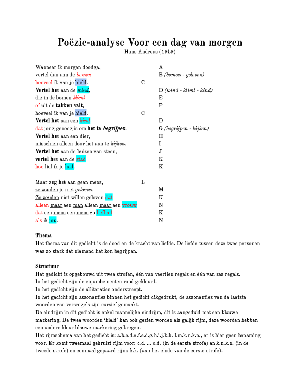 Poëzieanalyse Voor een dag van Poëzieanalyse Voor een dag van Hans Andreus Poëzieanalyse Voor een dag van Poëzieanalyse Voor een dag van Hans Andreus