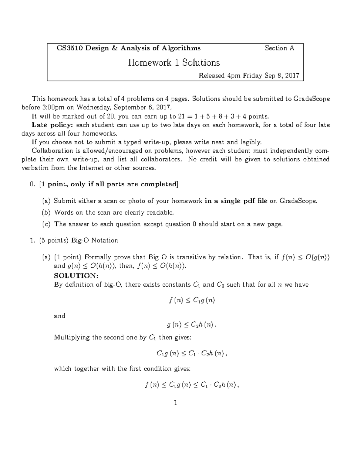 Homework 1 Soln FA17 - CS3510 Design & Analysis of Algorithms Section A ...