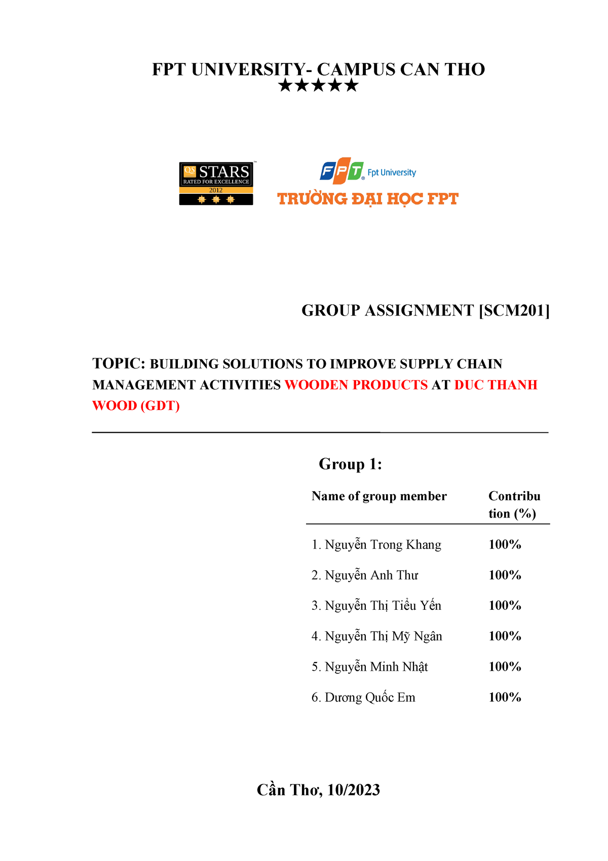 IB1706 GA Group 1 SCM201 - FPT UNIVERSITY- CAMPUS CAN THO GROUP ...