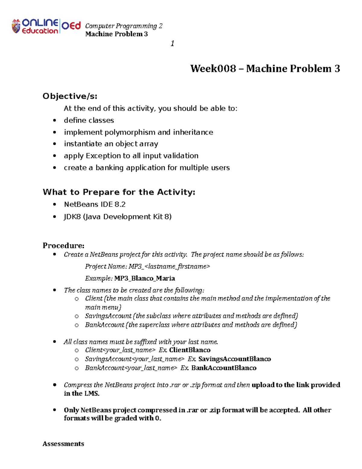 Week008-Machine Problem 3 - Computer Programming 2 Machine Problem 3 1 ...