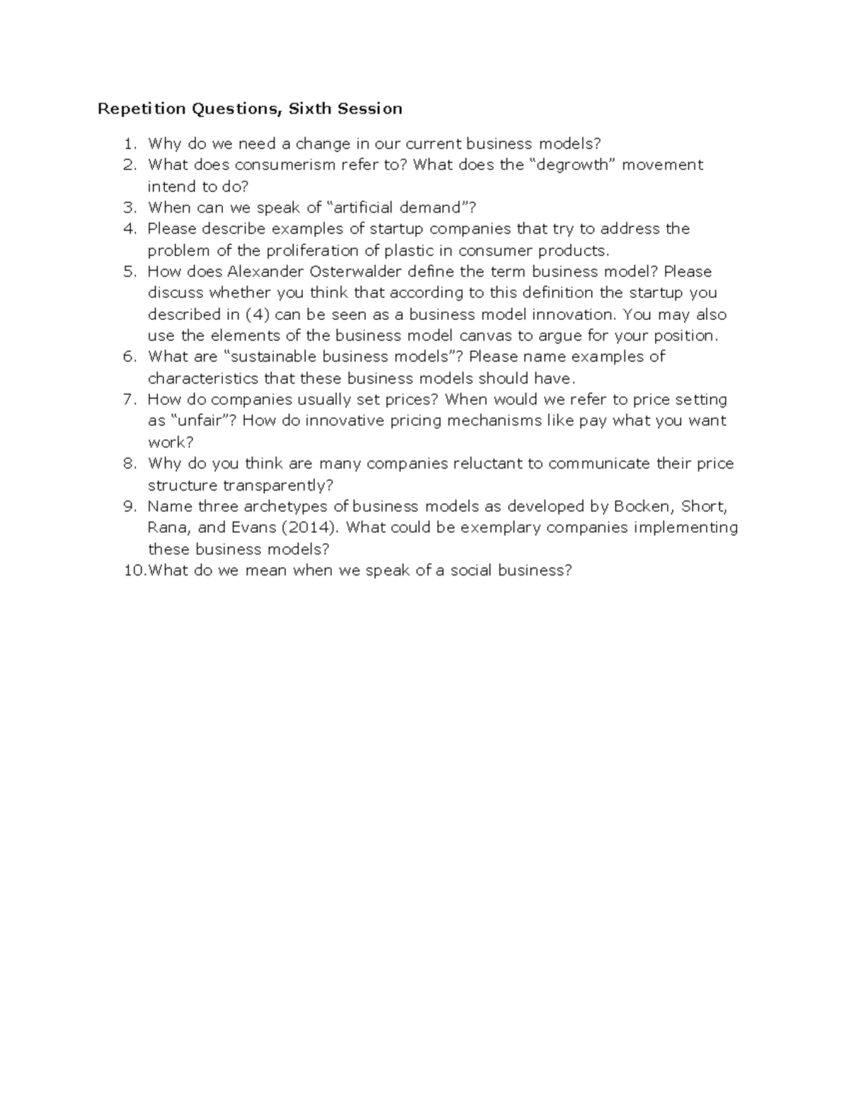 6 Repetition questions sixth session Repetition Questions, Sixth