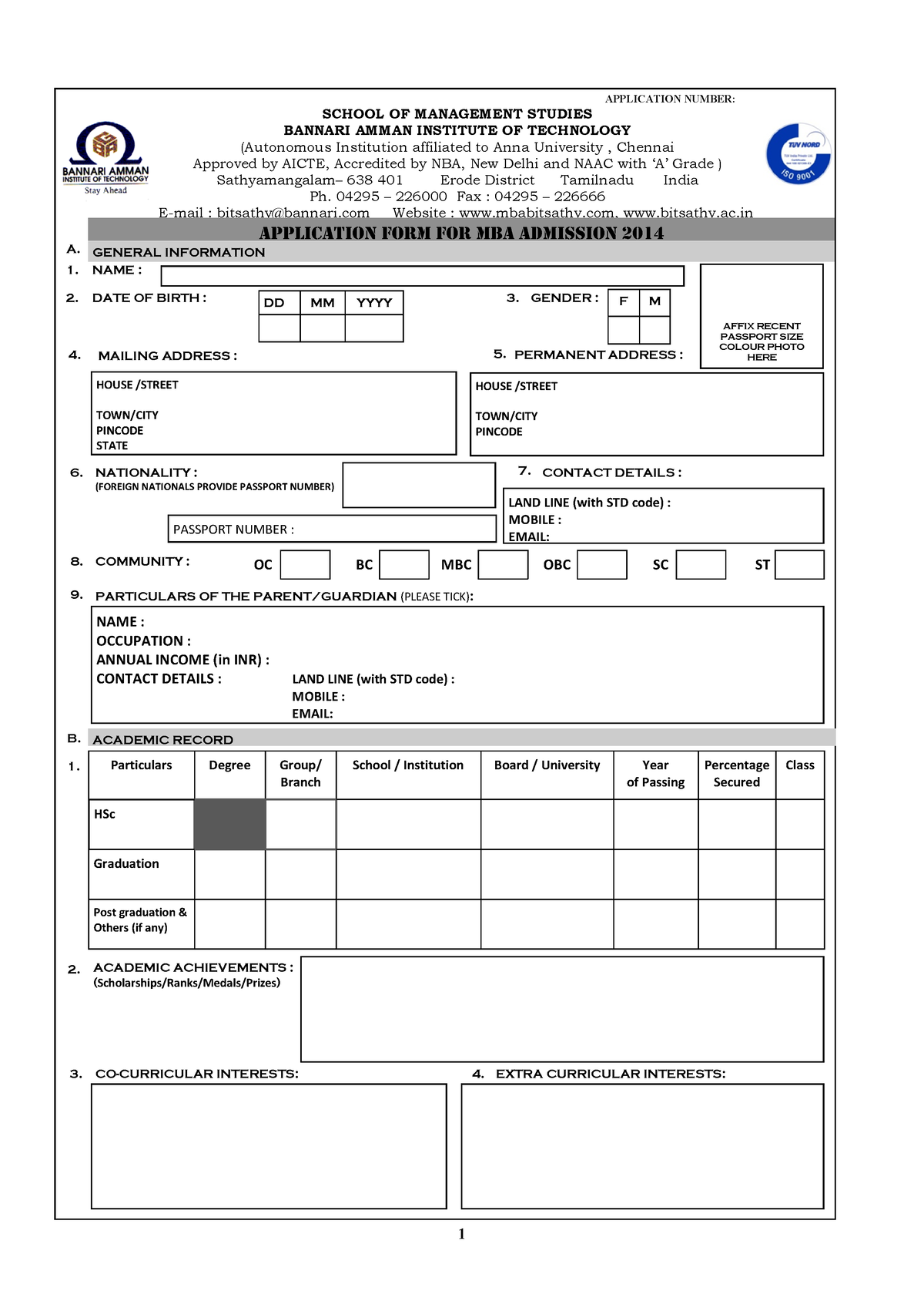 MBA Application Form 2014 1 APPLICATION NUMBER SCHOOL OF MANAGEMENT   Thumb 1200 1697 