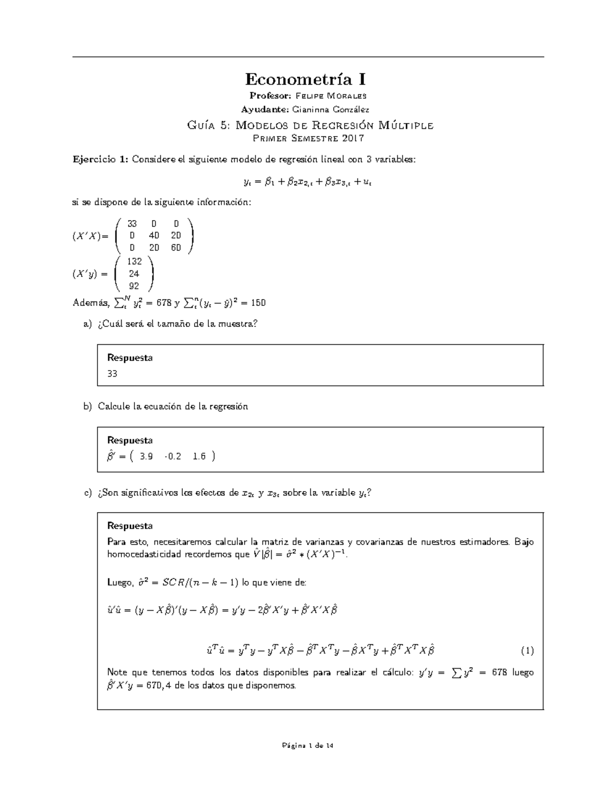 Guía 5- Modelos De Regresión Múltiple - Econometr´ıa I Profesor: Felipe ...