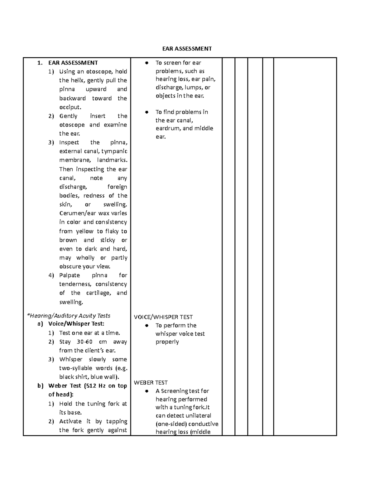Nursing Ears Assessment PRS with Rationale EAR ASSESSMENT 1. EAR