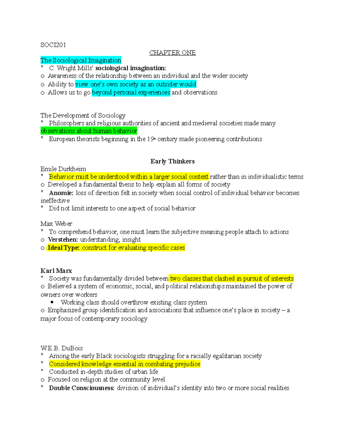 SOCI201 - Lecture notes 1-10 - SOCI201 CHAPTER ONE The Sociological ...