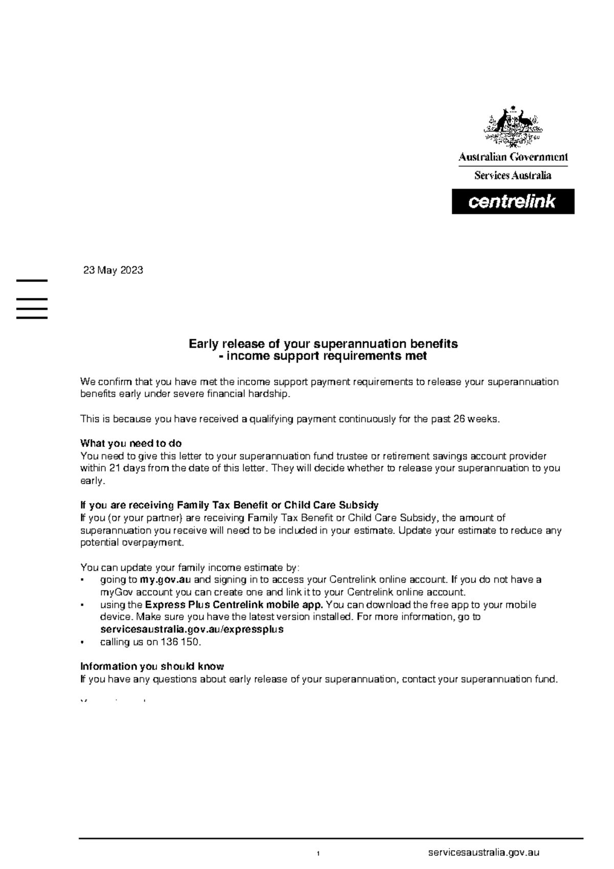 Errrtyuuu ggg 1 servicesaustralia.gov Locked Bag 7834 Canberra BC