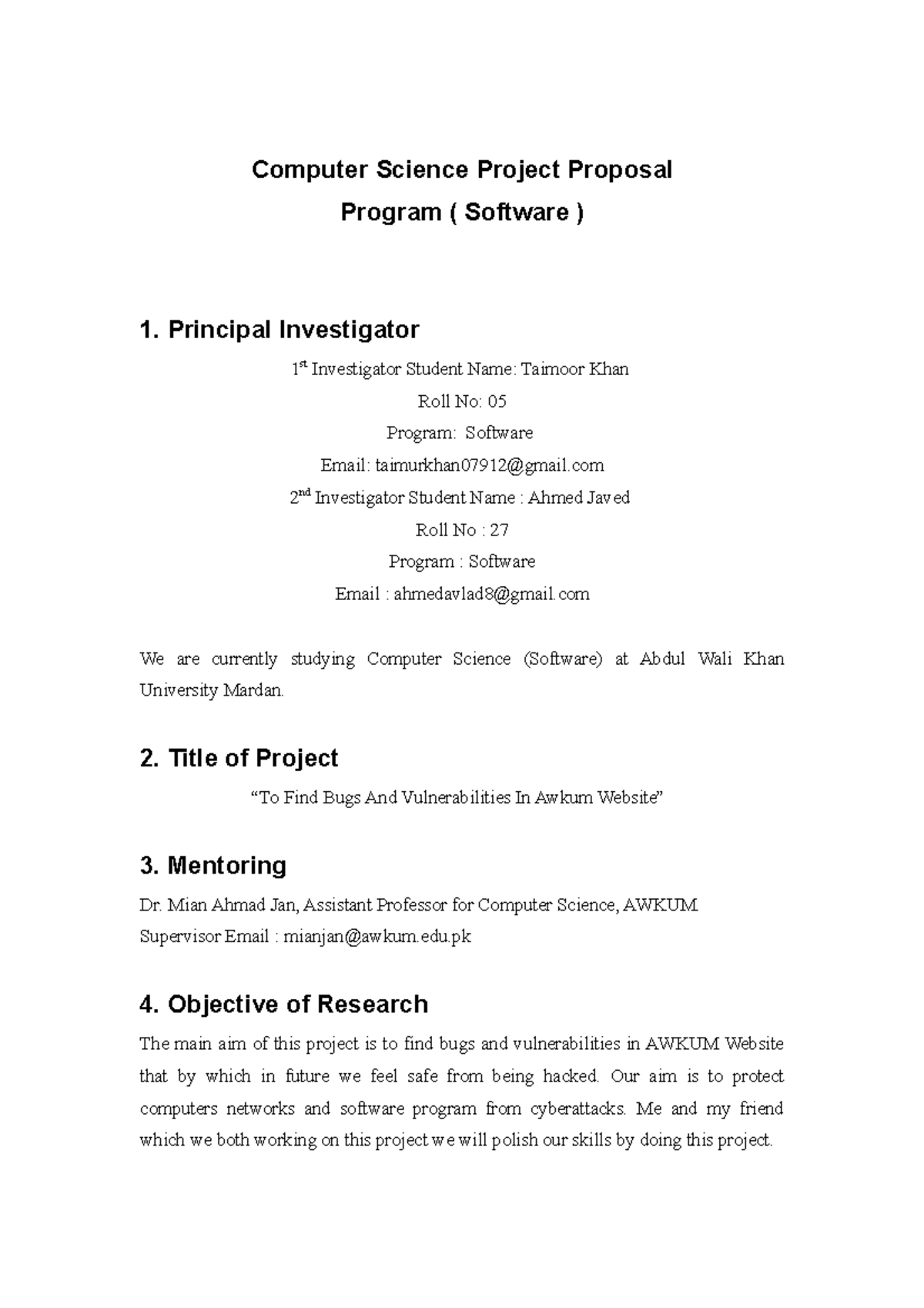 research project proposal computer science