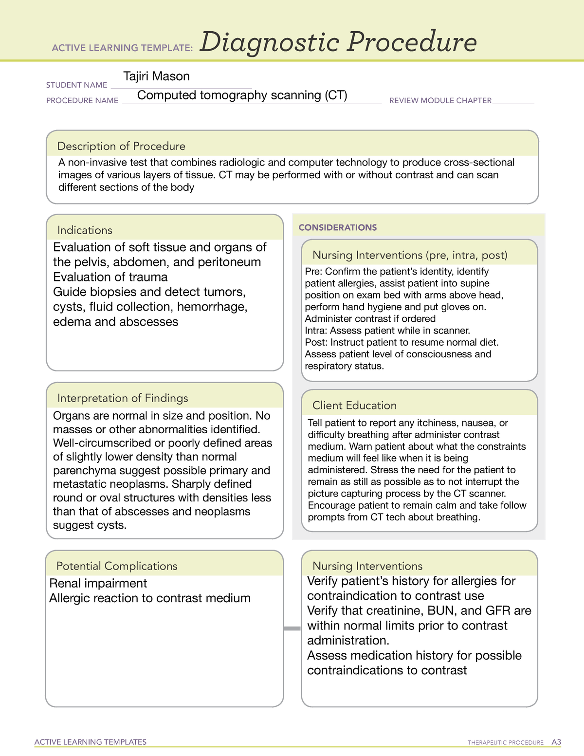 CT Scan ATI template ACTIVE LEARNING TEMPLATES THERAPEUTIC