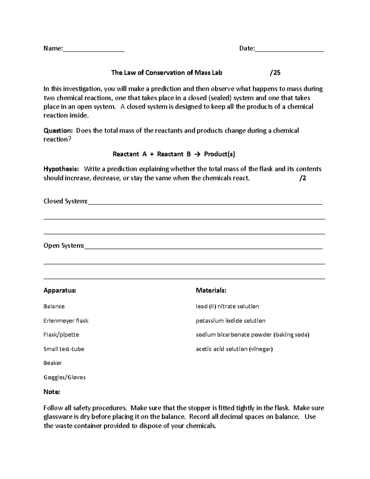 Haifa Arfan - The Law of Conservation of Mass Lab - Name ...