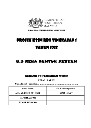 Rbt Tingkatan 2 - COMPLETED ASSIGNMENTS FOR OTHER STUDENTS TO REFER TO ...