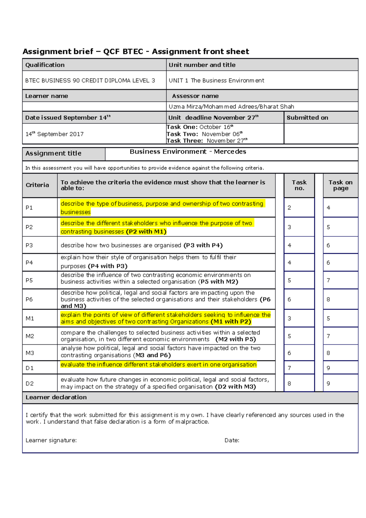 Assignment Brief Unit 1, Task 1 - Assignment Brief – QCF BTEC ...