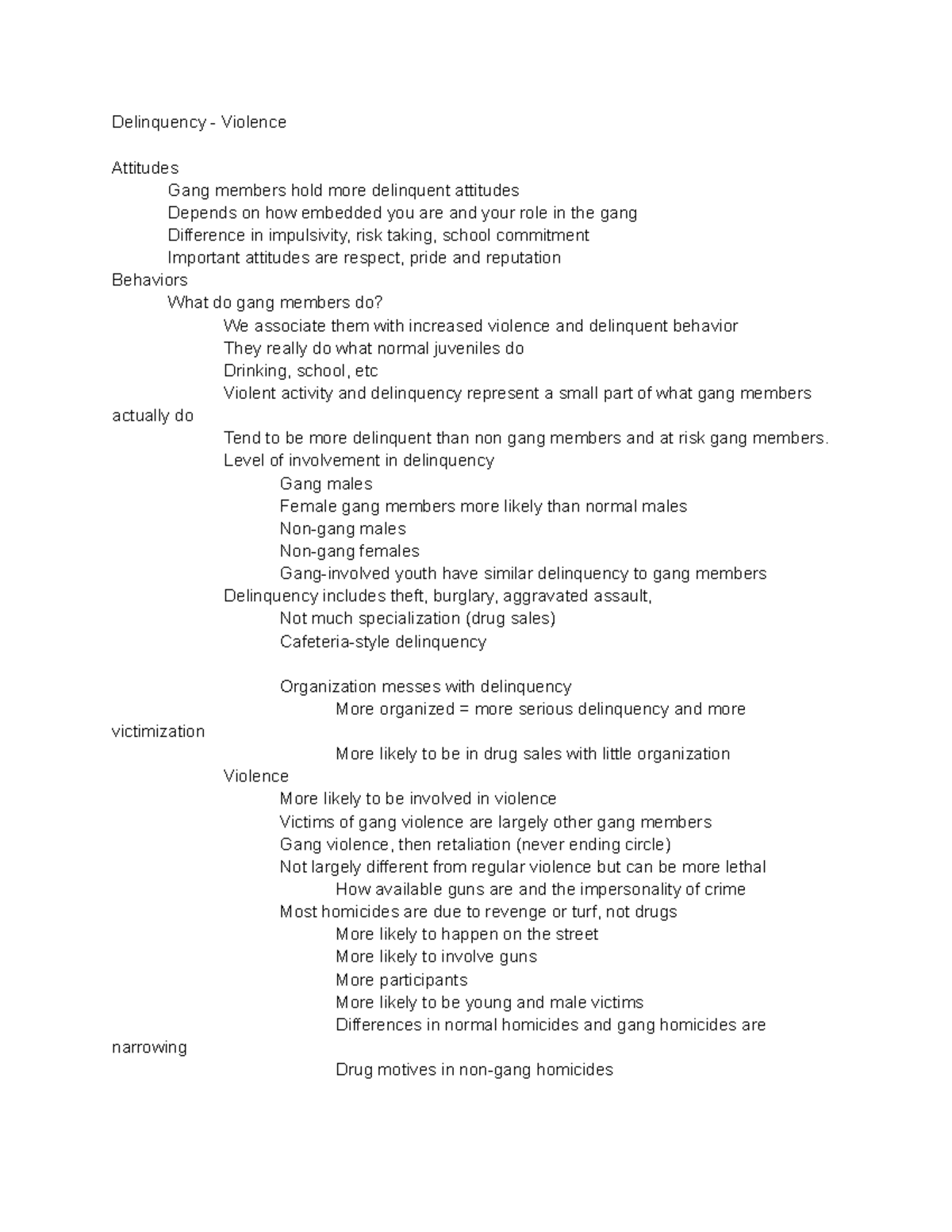 Notes for Exam 3 - Gangs - Delinquency - Violence Attitudes Gang ...