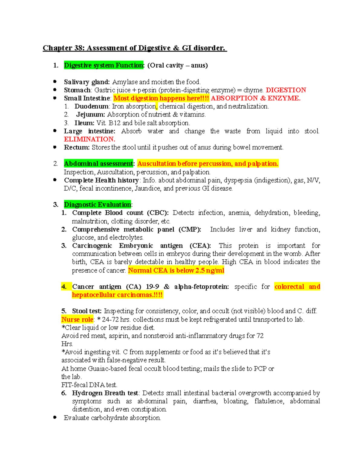 Chapter 38 Review - Chapter 38: Assessment Of Digestive & GI Disorder ...