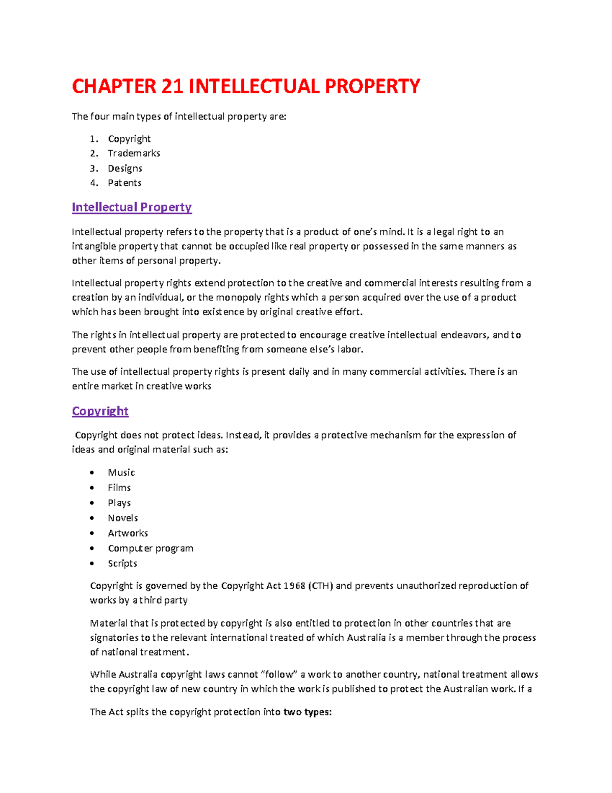 Intellectual Property 1 - CHAPTER 21 INTELLECTUAL PROPERTY The Four ...