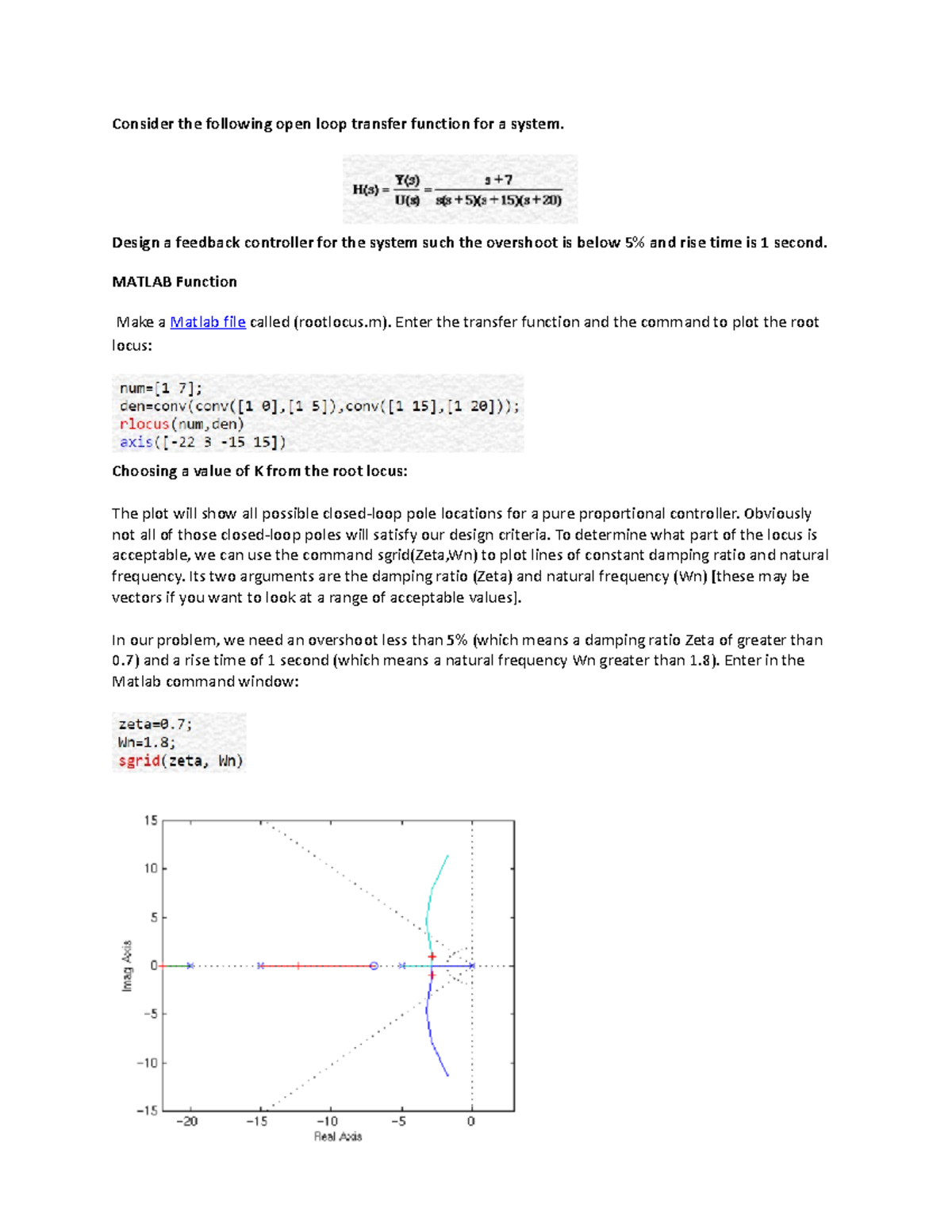 Matlab Tuotorial - Consider the following open loop transfer function ...
