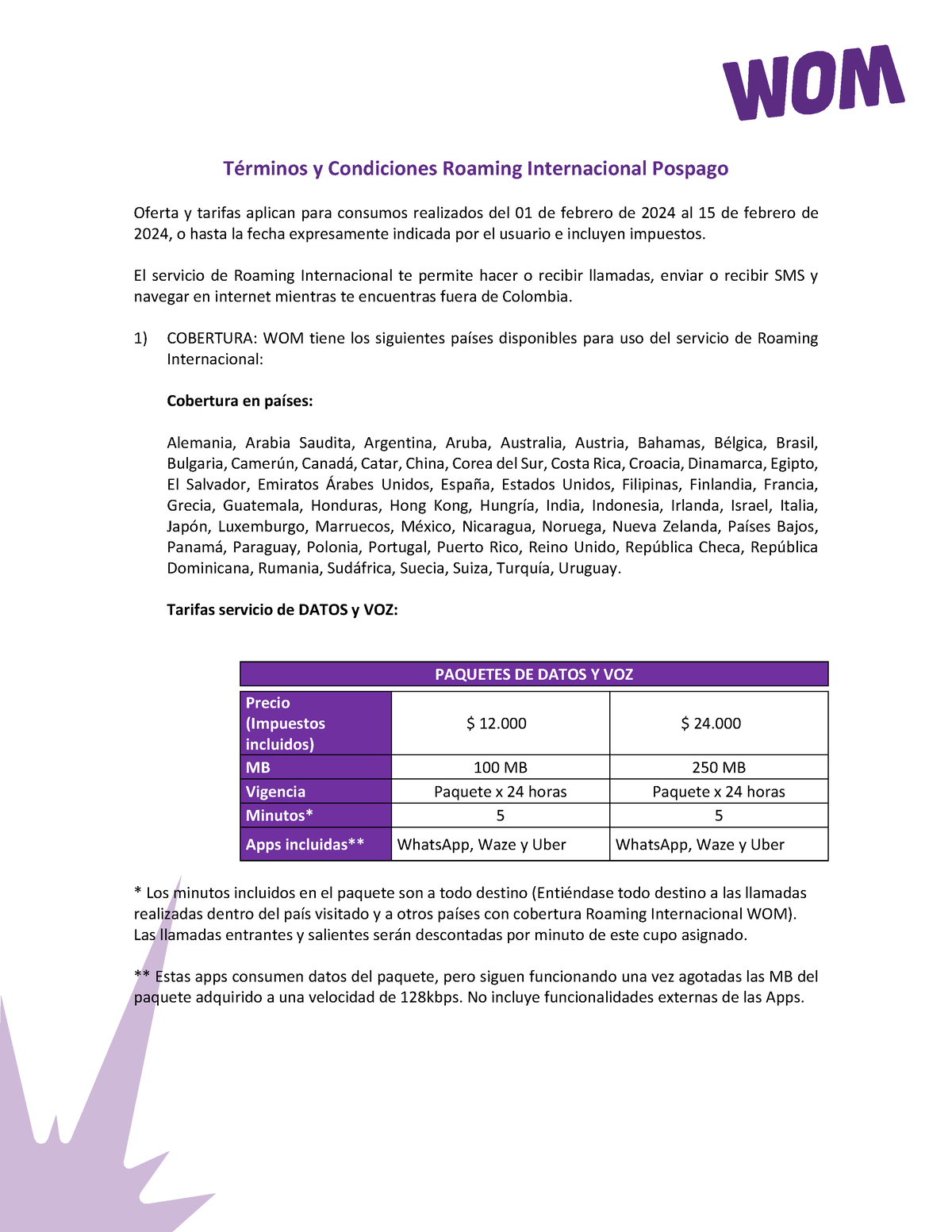 5-02 T Rminos Y Condiciones Roaming Internacional Pospago Vigencia 1 ...