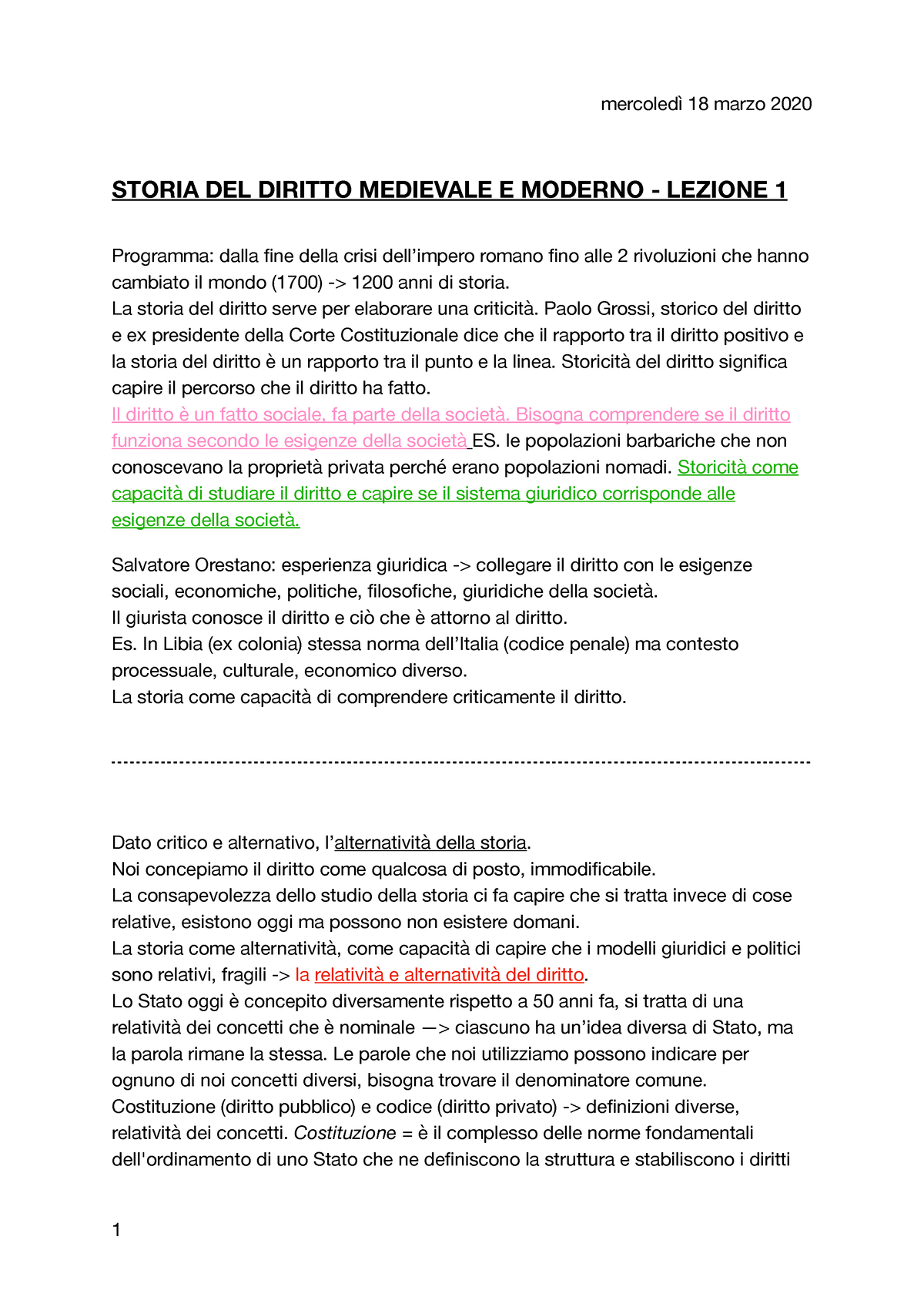 Appunti Lezione 1 18 mercoledì 18 marzo 2020 STORIA DEL DIRITTO