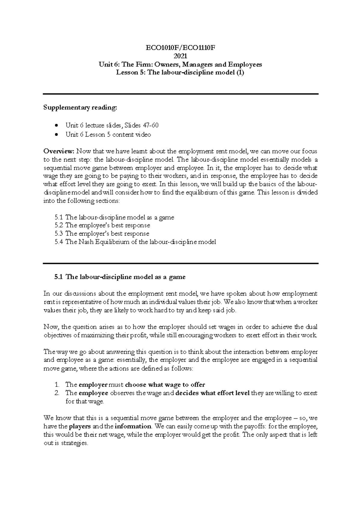Unit+6,+Lesson+5 - Lecture notes 5 - ECO1010F/ECO1110F 2021 Unit 6: The ...
