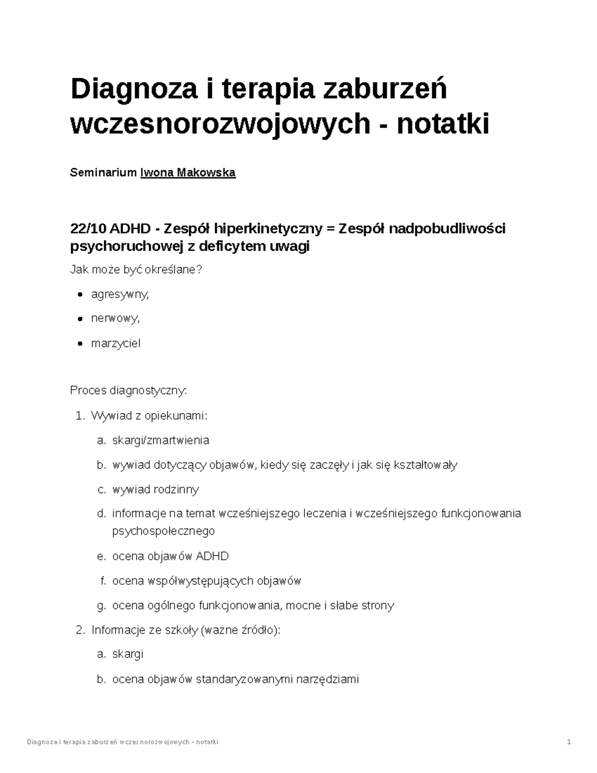 Diagnoza I Terapia Zaburze Wczesnorozwojowych - Notatki - Diagnoza I ...