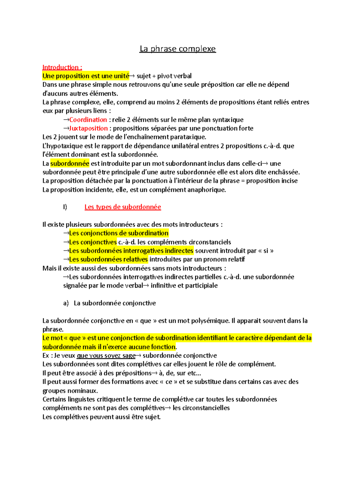 Difference Entre Proposition Subordonnée Relative Et Conjonctive La phrase complexe et ses subordonnées - Notes de cours 2 - La phrase  complexe Introduction : Une - Studocu