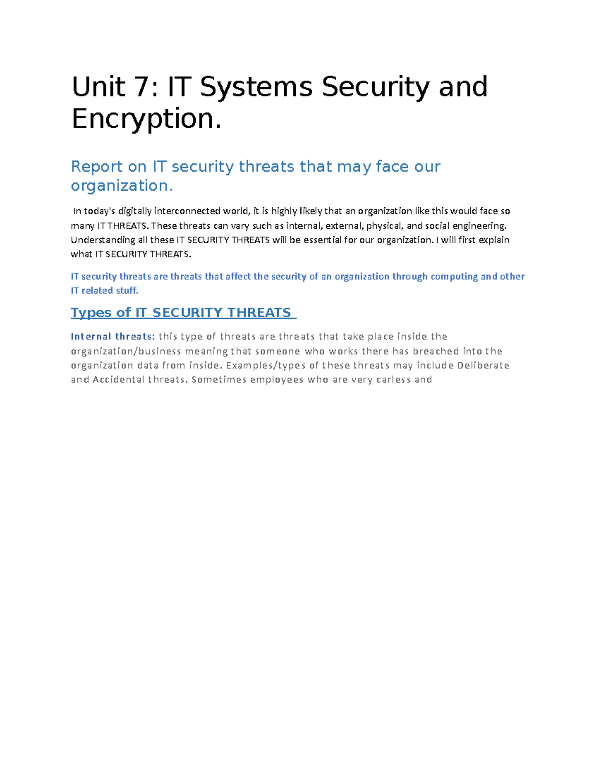 Unit 7 IT Systems Security and Encryption - Report on IT security ...