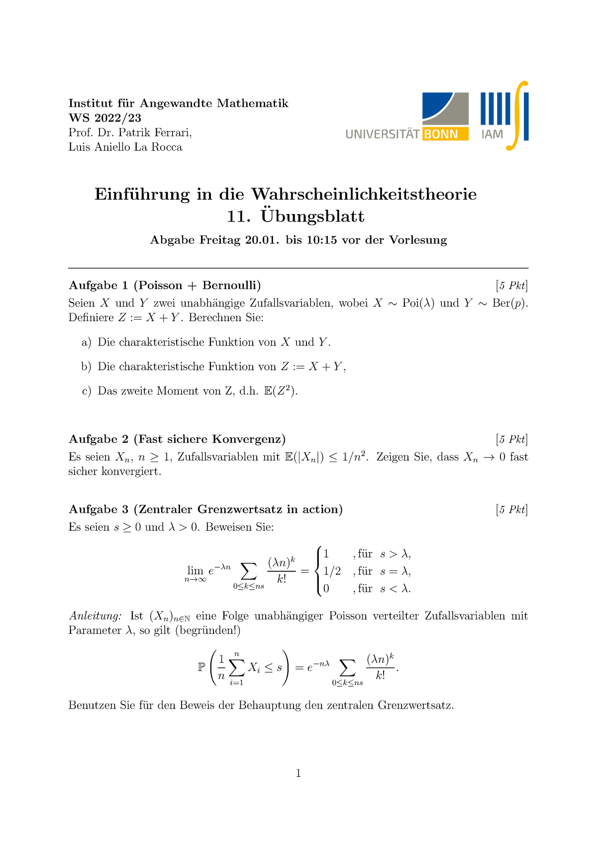 Blatt 11 - Einführung In Die Wahrscheinlichkeitstheorie Lehramt ...