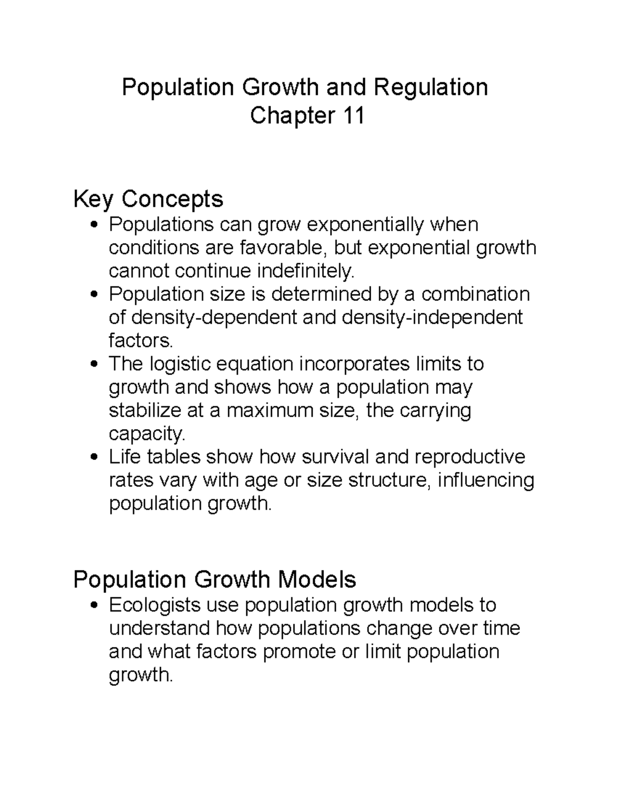 Population Growth And Regulation Chapter 11 - Population Size Is ...