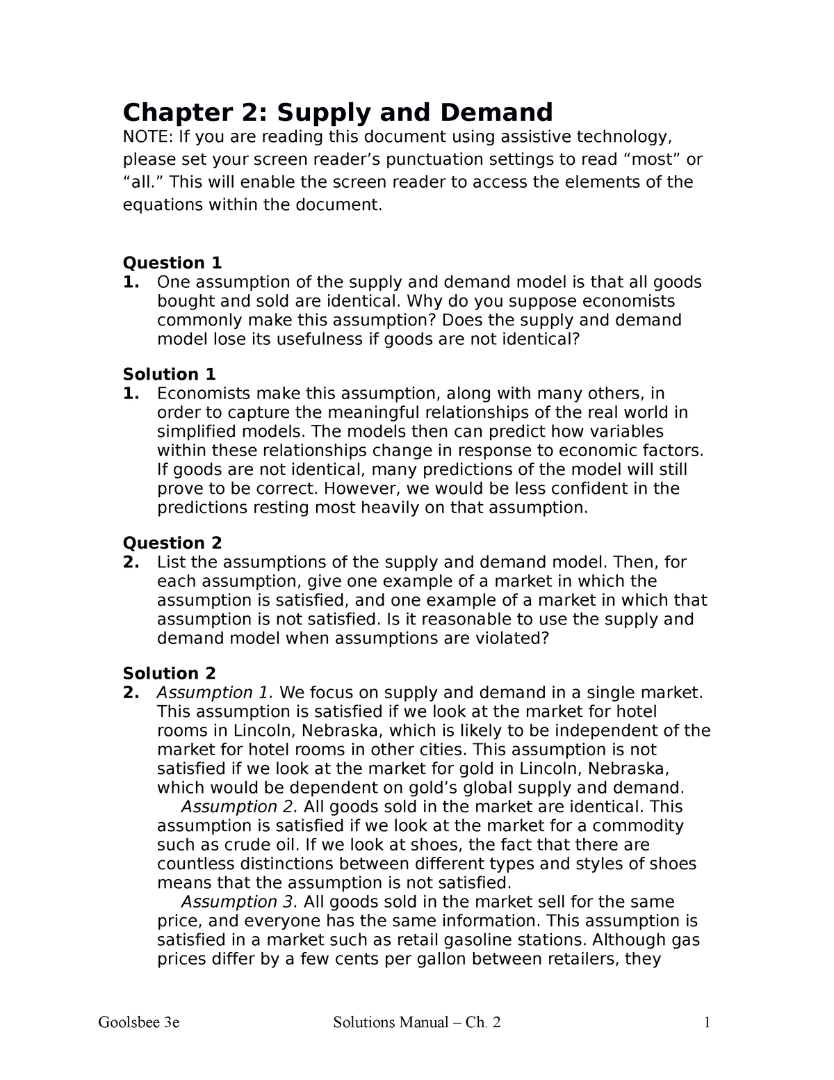 Austan Goolsbee Microeconomics Chapter 2 Solutions - Chapter 2: Supply ...