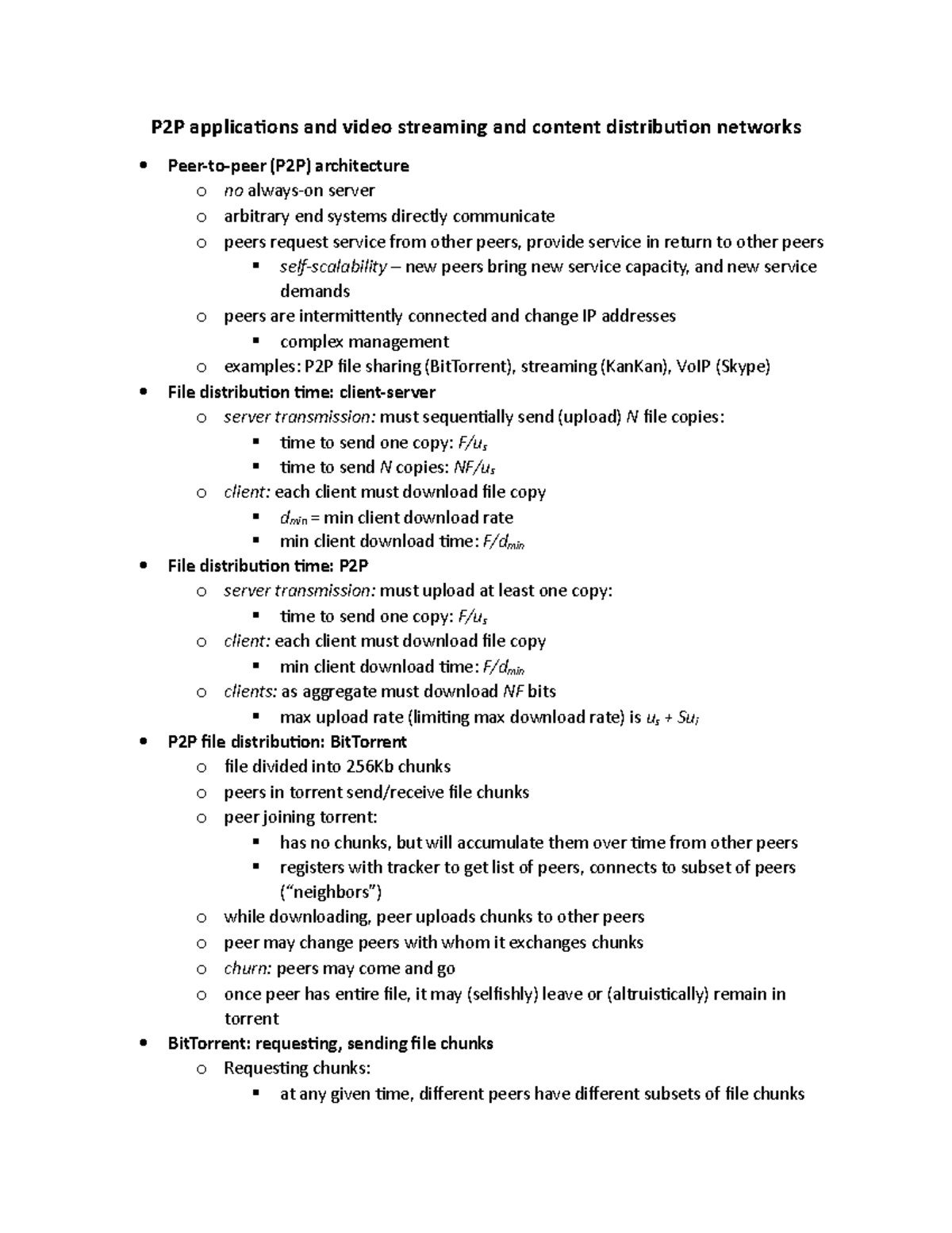P2P applications and video streaming and content distribution networks