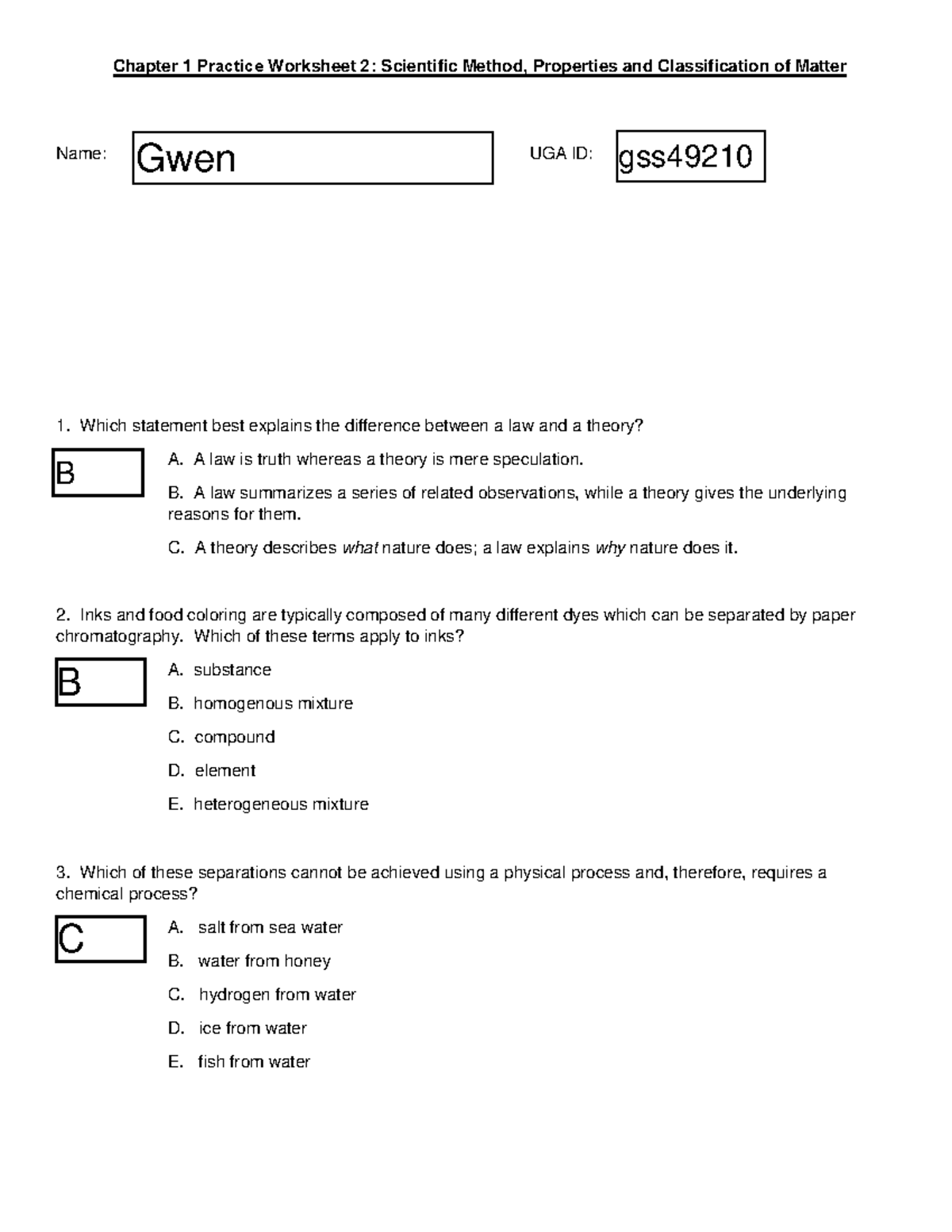 Chapter 1 Practice Worksheet 2 (Scientific Method, Properties and ...
