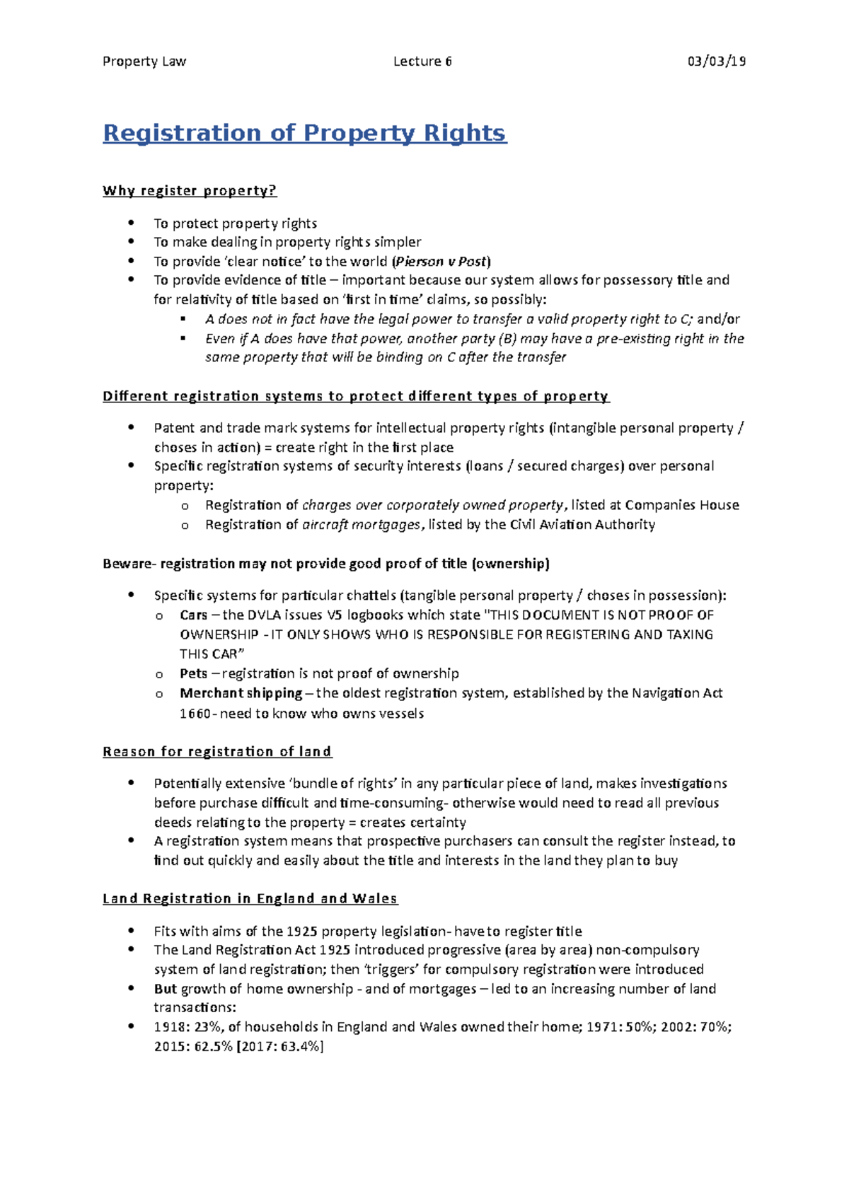 Registration of Property Rights L6 Registration of Property Rights